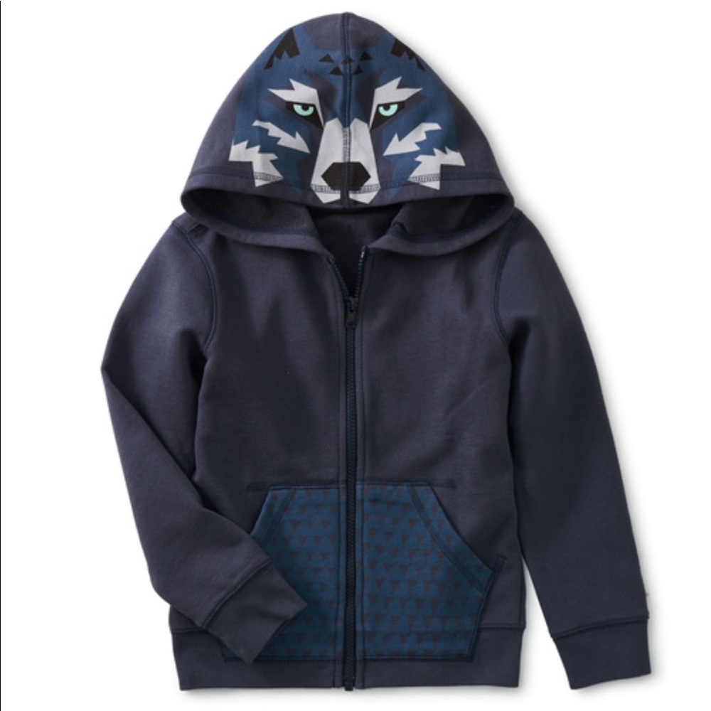 Tea Wolf Head Growl Hoodie in Indigo Blue